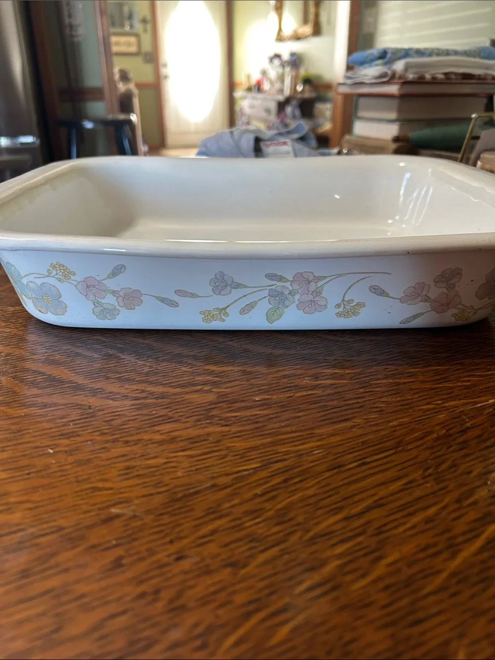 Corningware White Baking Dish with Pastel Bouquet Pattern
